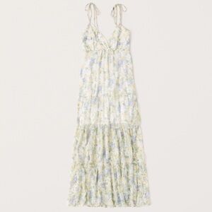 Abercrombie & Fitch Floral Maxi Dress in White, Light Blue & Pale Green